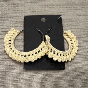 Elegant Cream Crochet Hoop Earrings